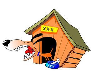 Cartoon dog guardando a sua casa canina